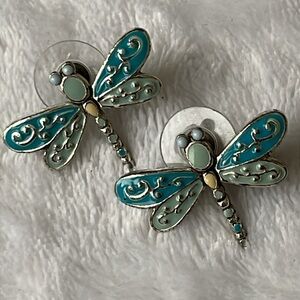Pair of Blue and Silver Dragonfly Earring‎ Studs